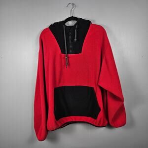 Eddie Bauer EBTEK Mens XL Polartec Fleece‎ Pullover Hoodie Vintage Red Black